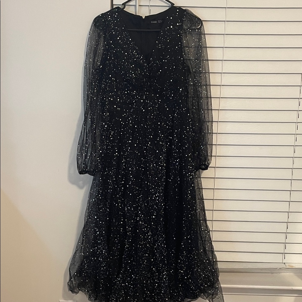 SHEIN Black Glitter Long Sleeve Dress